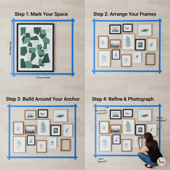 floor template method to make a gallery wall step by step