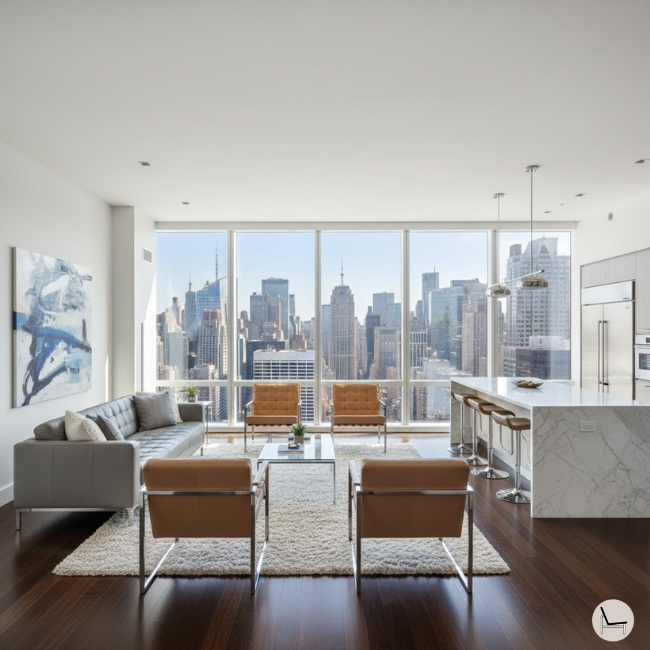 modern masculine bachelor pad with manhattan view