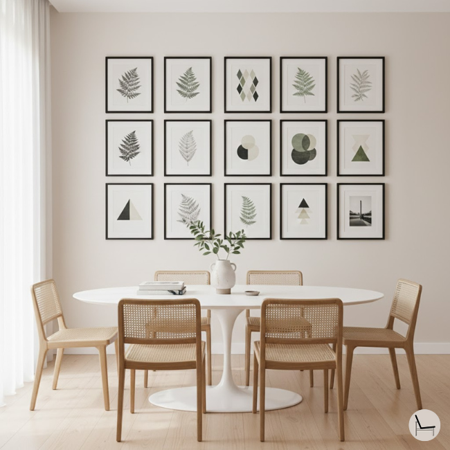 uniform-type-gallery-wall-in-chic-dining-room