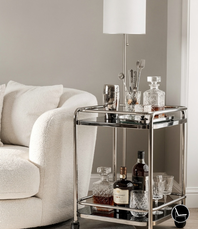 Modern bar cart decor ideas in a living room setting