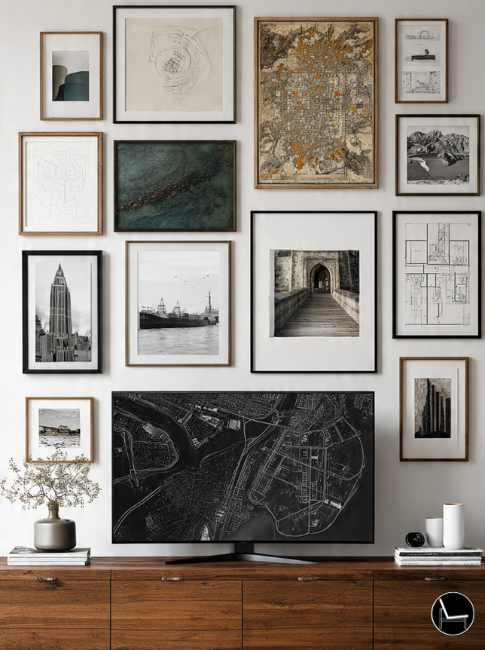 how to hang a gallery wall around a TV