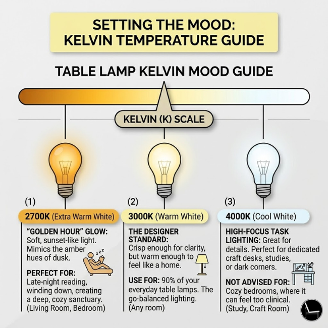 kelvin temperature guide for table lamps to set the right mood