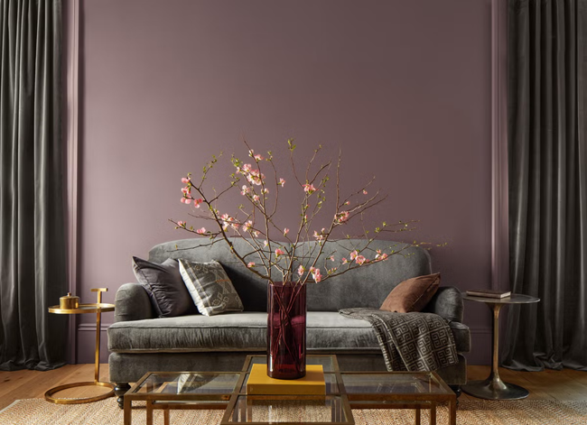moody living room painted in Cinnamon Slate by benjamin moore