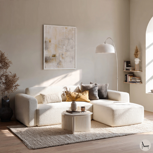 boucle modular sofa in white color for small living rooms