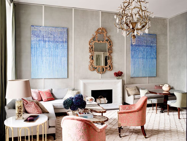 living room with multi-zone arrangement