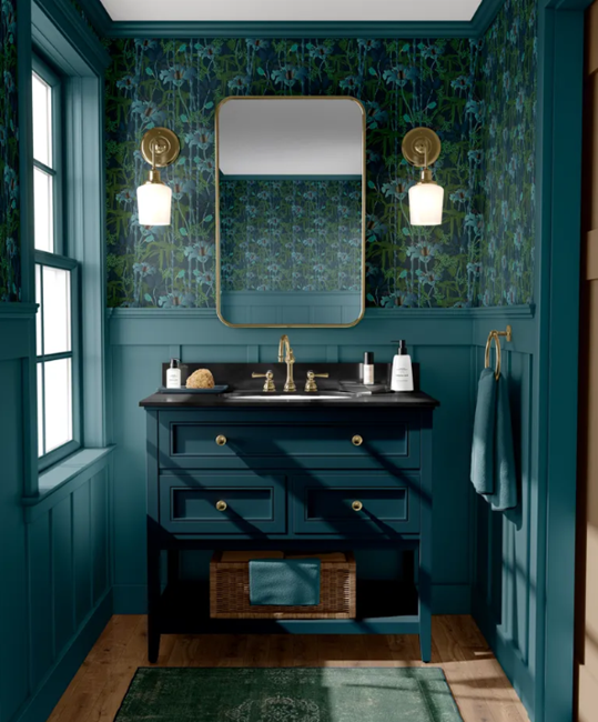 modern bold all green wall color small powder room
