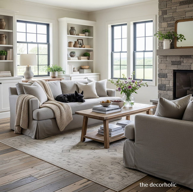 farmhouse-living-room-with-pet-friendly-fabrics-on-the-sofas-slipcovers