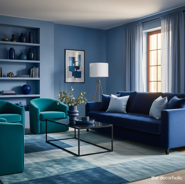Monochromatic jewel-tone paint color modern living room