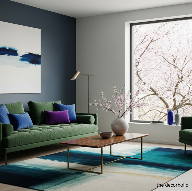 spring theme living room with a jewel-tone wall color