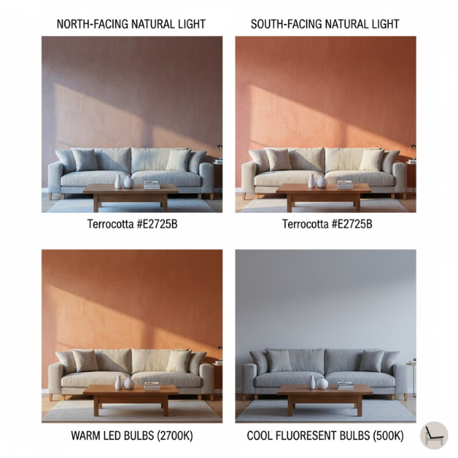 2026 color palette trends undertone matching guide showing how lighting affects interior design color choices