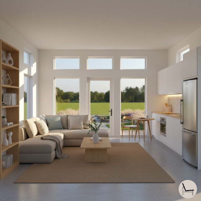 budget friendly spacious tiny home with a neutral color palette
