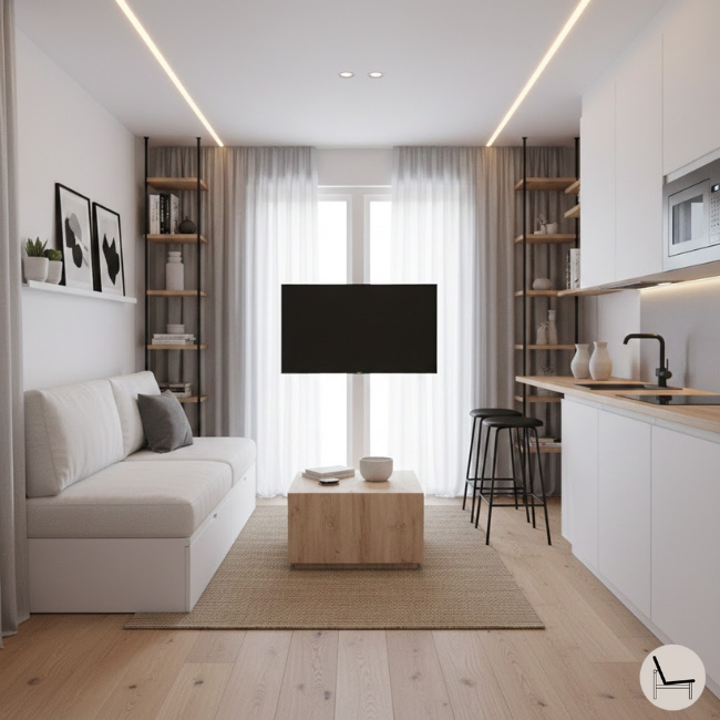 modern tiny home decorating tips uisng a neutral color palette to make tiny home look bigger