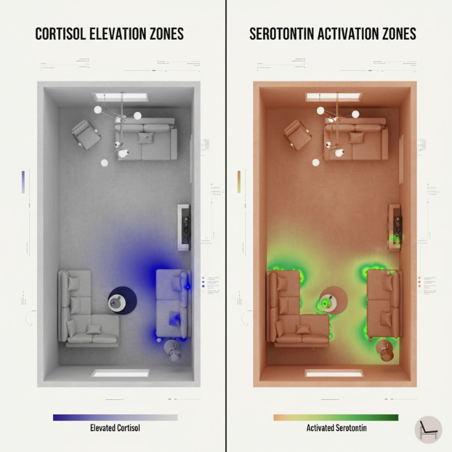 2026 color palette trends dopamine decor color psychology showing cortisol reduction in warm-toned interiors]