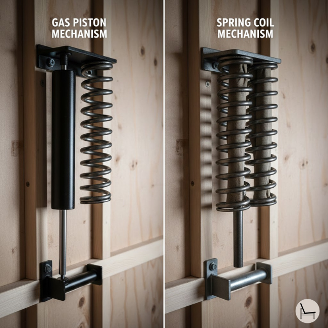 Gas piston Murphy bed mechanism vs spring-loaded system comparison