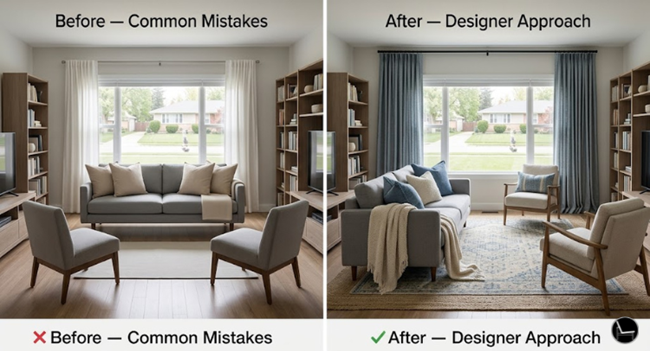 before and after on how to decorate with home textiles