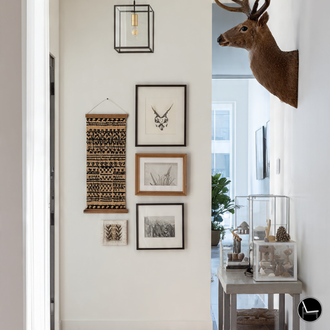 eclectic gallery wall mix of textures, colors and mood