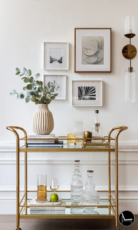How to style a bar cart without alcohol with a gallery wall