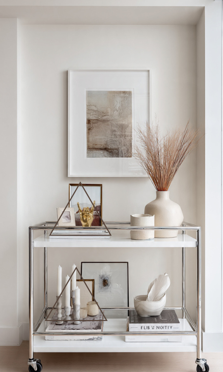 how to style a bar cart without alcohol and by using the triangle method