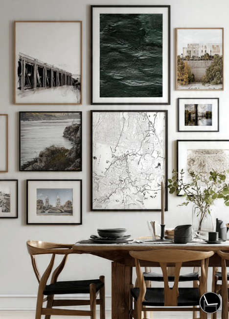 modern dining rom with a masculine gallery wall for an elegant look