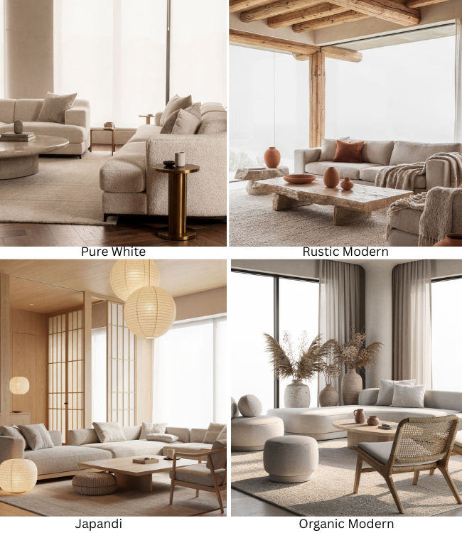 Warm Minimalist Living Room decor styles