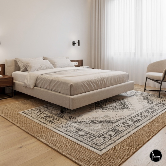 how to layer a rug in an apartment bedroom